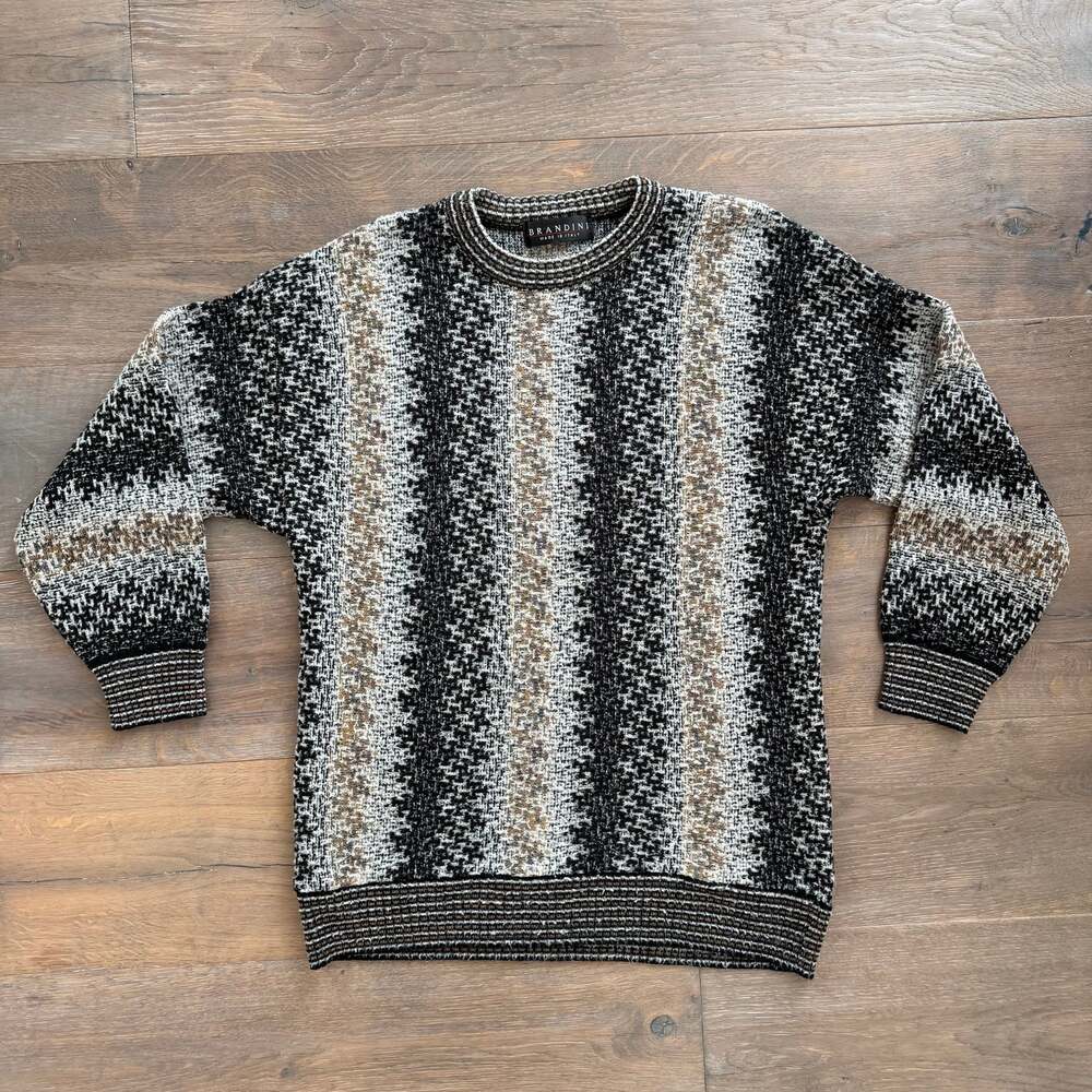 VTG 90s Y2K Brandini Mens M Grandpa Sweater Wool Blend Made in Italy